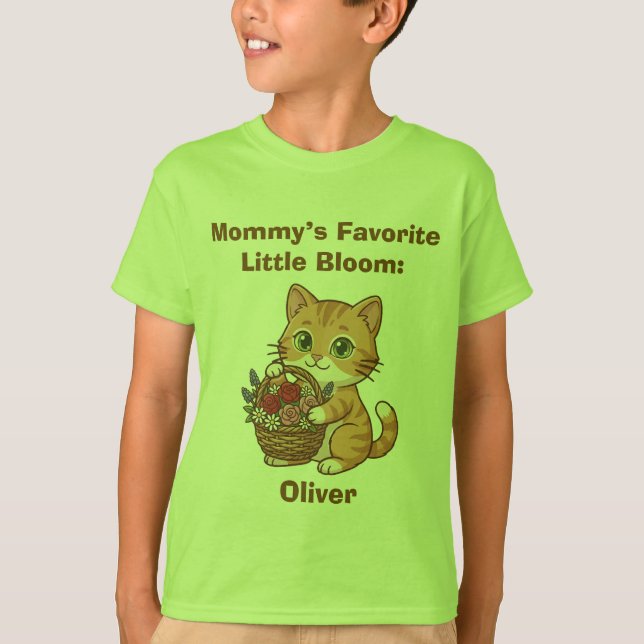 Cute Cat & Flowers: Whimsical Kids' T-Shirt (Devant)