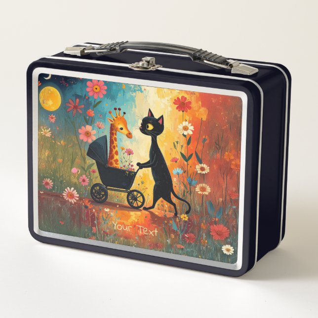 Cute Cat Giraffe Metal Lunch Box (Devant)