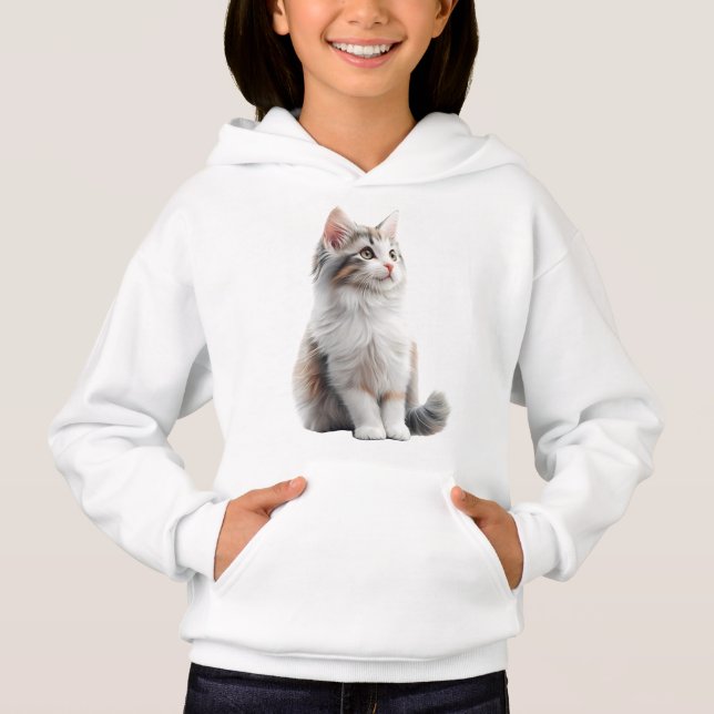 Cute Cat Illustration Girls' Turtle Neck Sweater  (Devant)