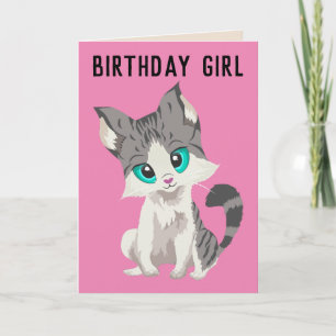 CUTE CAT KITTEN ART FILLES CARTES D'ANNIVERSAIRE