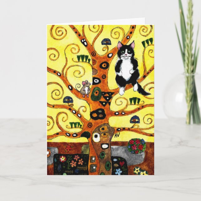 Cute Cat Kitten souris Klimt Arbre de vie carte (Devant)