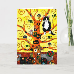 Cute Cat Kitten souris Klimt Arbre de vie carte