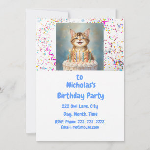 Cute Cat Kitten Thème Anniversaire Fête Invitation