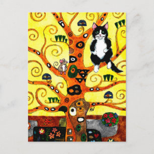 Cute Cat Mouse Klimt Tree de la vie carte postale