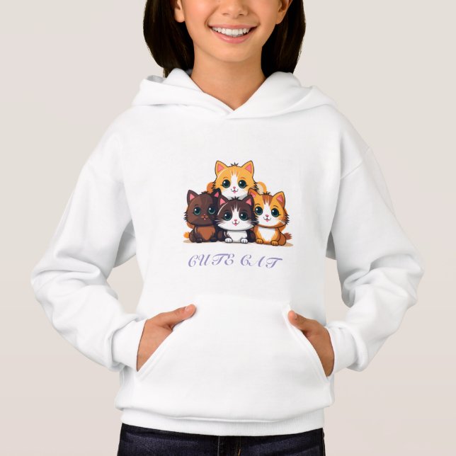 Cute Cat Sitting Happy Hoodie (Devant)
