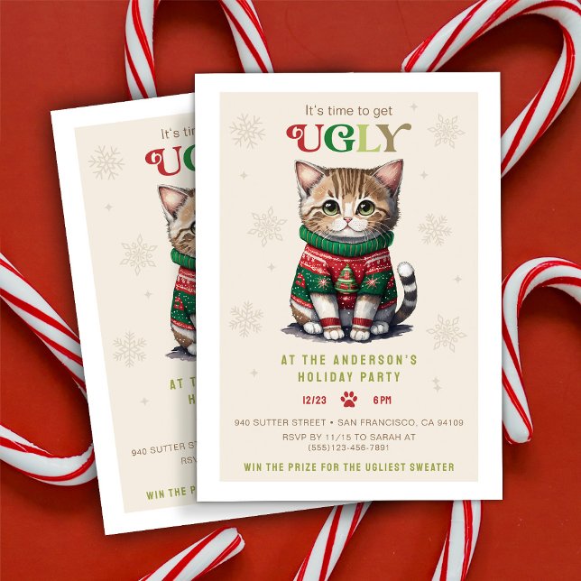 Cute Cat Ugly Sweater Party invitation (Créateur téléchargé)