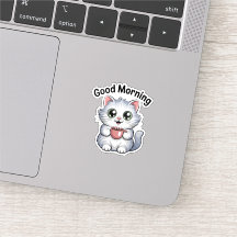 Cute Cat with Coffee “Good Morning” Sticker