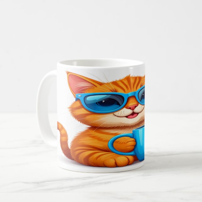 Cute Cat with Sunglasses Mug - Orange Tabby Gift (Devant gauche)