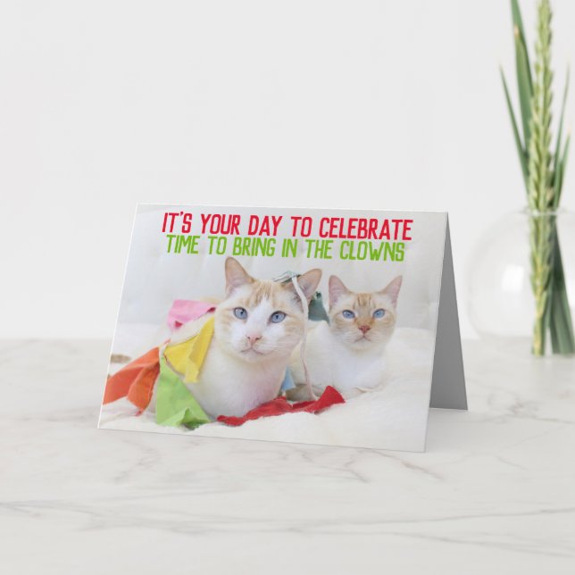 Cute Cats Clowns Bonne Carte de voeux d'anniversai (Devant)