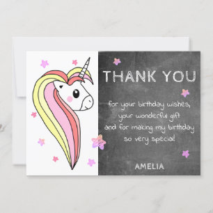 Cute Chalkboard Colorant Unicorn Carte de remercie