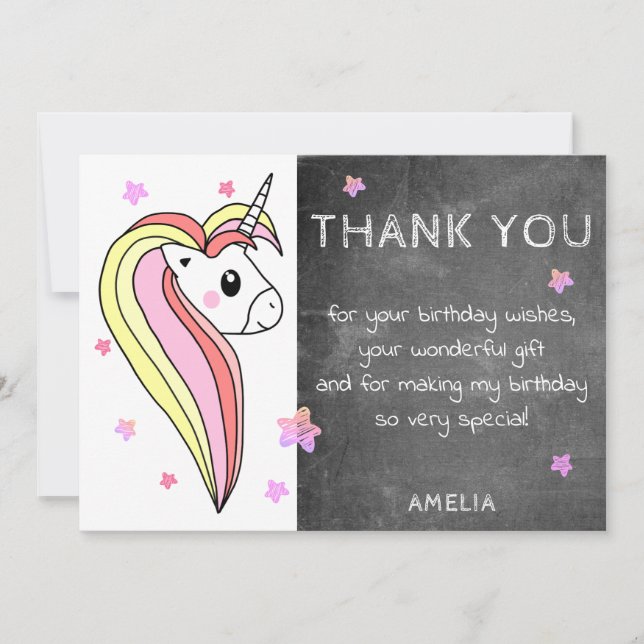 Cute Chalkboard couleur Unicorn Carte de remerciem (Devant)