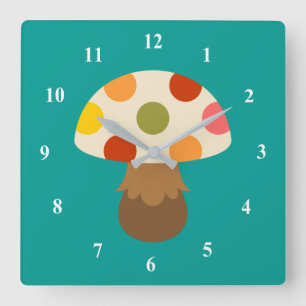 Cute champignons colorés grande horloge