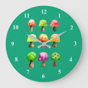 Cute champignons colorés grande horloge