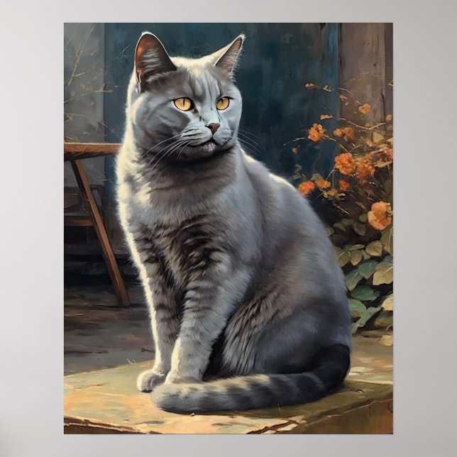 Cute Chartreux Cat Art Imprimer Poster (Devant)