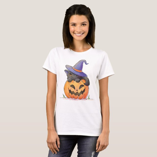 Cute Chat à l'Halloween Citrouille | T-shirt (Devant entier)