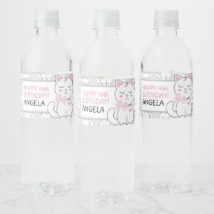 Cute Chat Anniversaire Fête Étiquette bouteille d'