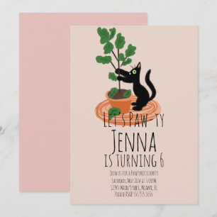 Cute Chat Anniversaire Fête Rose Noir Invitation