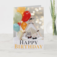 Cute Chat Avec Ballons Carte de voeux Anniversaire