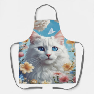 Cute Chat Beau Tablier Floral Blanc, Chef femme