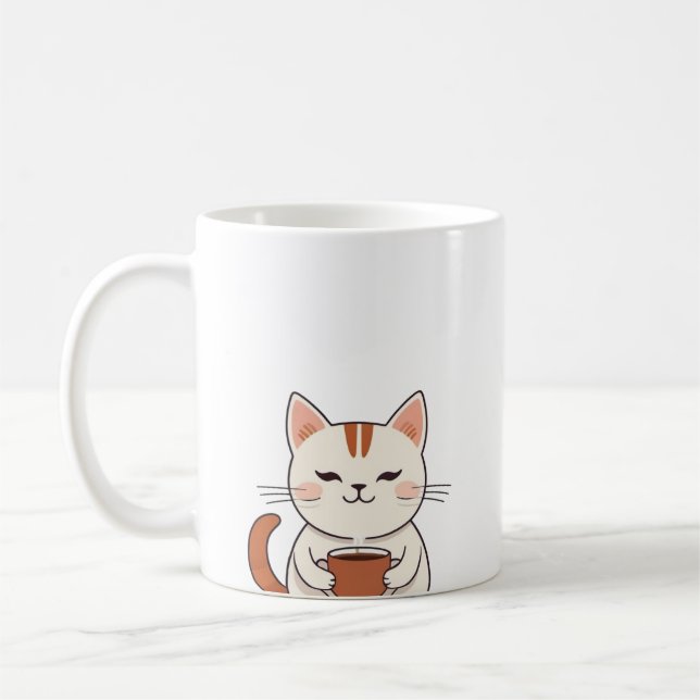 Cute Chat Boire du café Mug (Gauche)