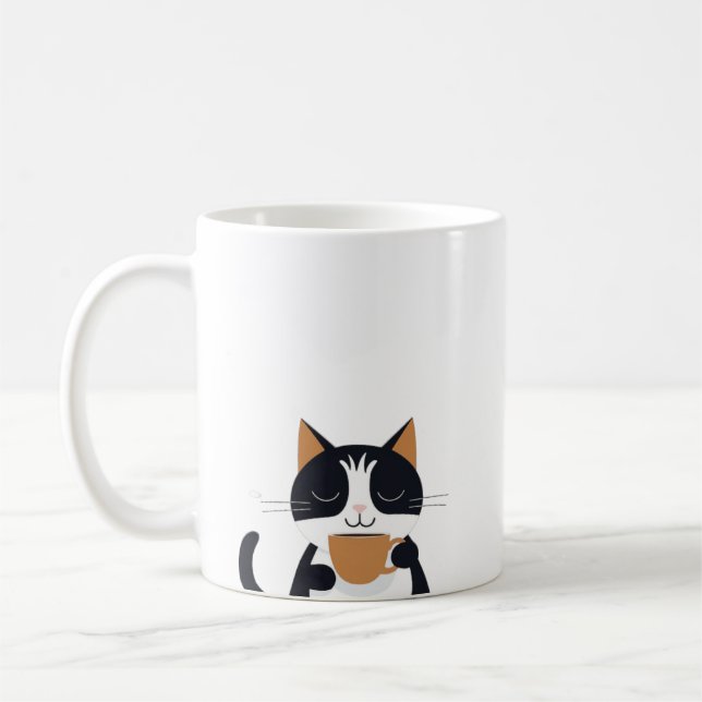 Cute Chat Boire du café Mug (Gauche)