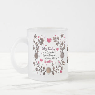 Cute Chat & Café Forêt Mug - Coeur rose