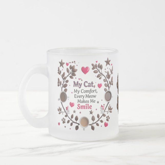Cute Chat & Café Forêt Mug - Coeur rose (Gauche)