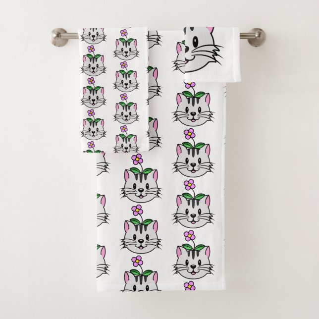 Cute chat caricature avec une fleur sur la tête (En situation)