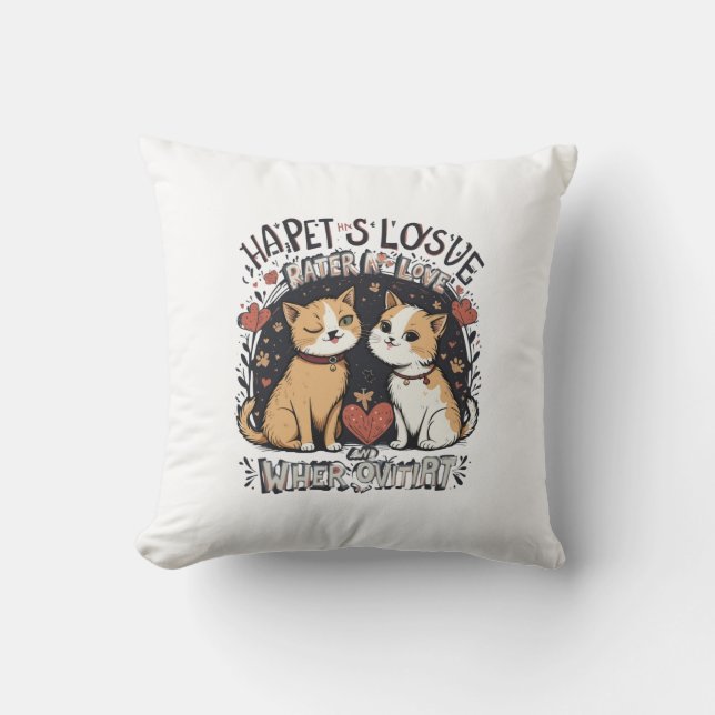 Cute Chat Couple Coussin Romantique Kitty Maison D (Recto)