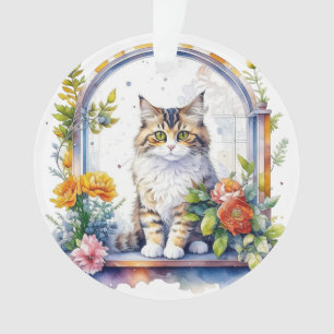 Cute chat dans la fenêtre de fleurs Personnalisé