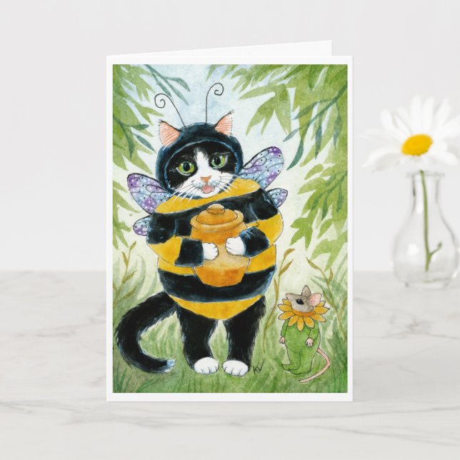 Cute Chat en Honey Bee carte costume (Petite plante)