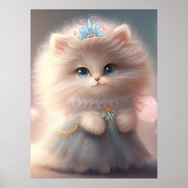 Cute Chat en Robe Bleue Art Nursery Poster (Devant)
