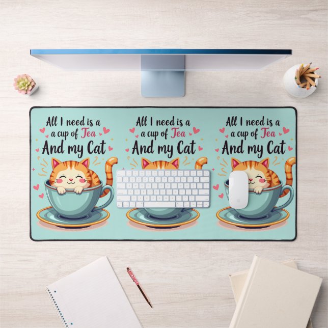 Cute Chat en Teacup Kawaii Art Cosy (Bureau 1)