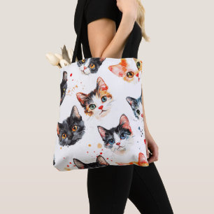 Cute Chat Face Motif Sac fourre-tout élégant et du
