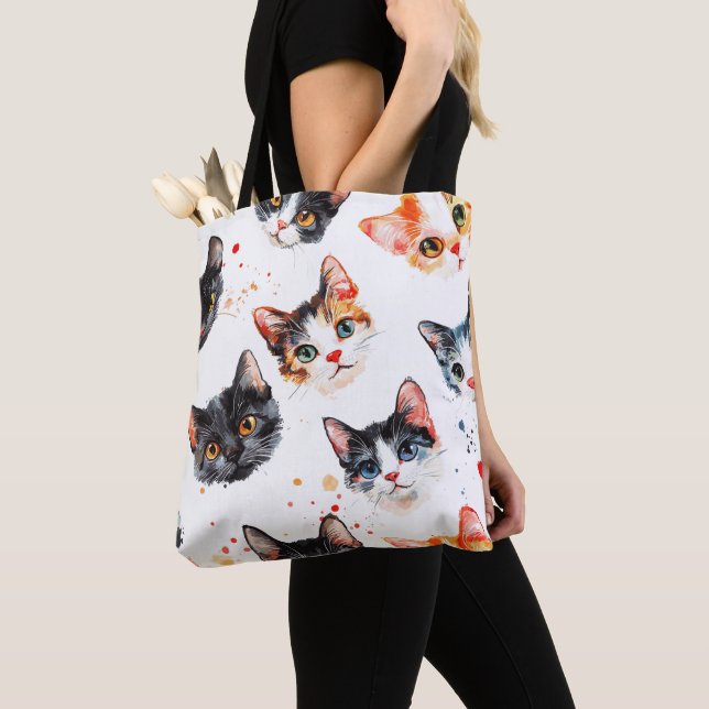 Cute Chat Face Motif Sac fourre-tout élégant et du (De près)