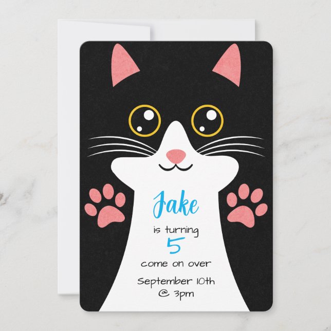Cute Chat invitation Anniversaire. Texte modifiabl (Devant)