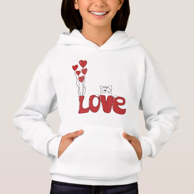 Cute Chat Love Typographie Coeurs rouges | Valenti (Devant)