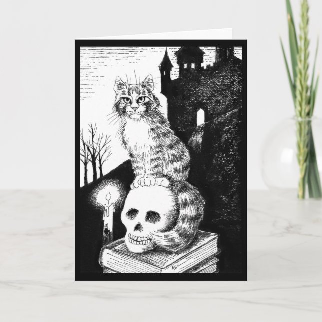 Cute Chat noir blanc Halloween, toute carte d'occa (Devant)