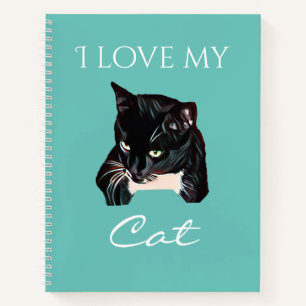 Cute chat noir Photo personnalisée Carnet Turquoi