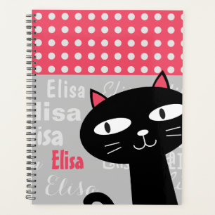 Cute Chat Noir Pois Rose Ajouter Votre Nom