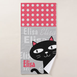 Cute Chat Noir Pois Rose Ajouter Votre Nom