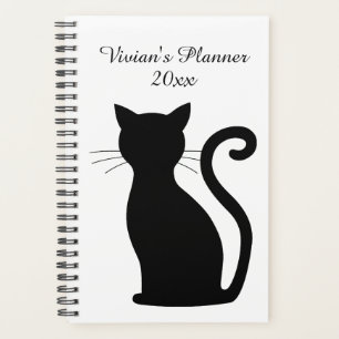 Cute Chat Noir Silhouette Noir et Blanc Nom