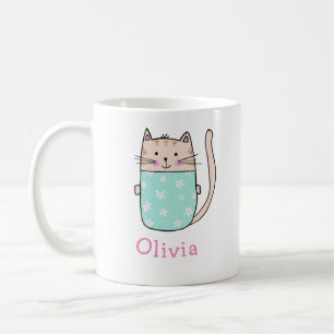Cute Chat Personnalisé Nom Personnalisé Café Mug