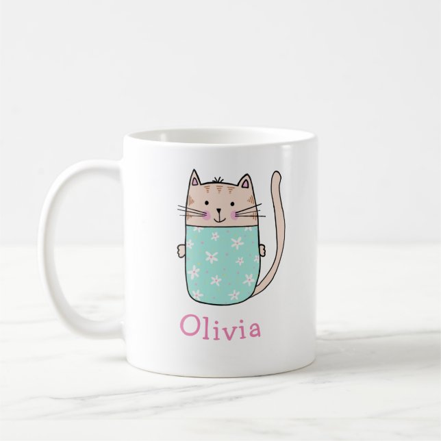Cute Chat Personnalisé Nom Personnalisé Café Mug (Gauche)