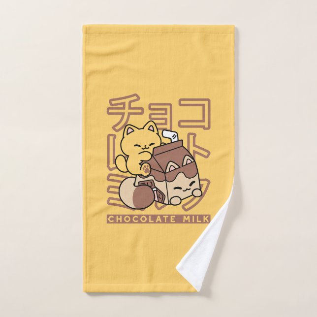 Cute Chat Riding Chocolat Lait Carton Kawaii Art (Serviette à main)