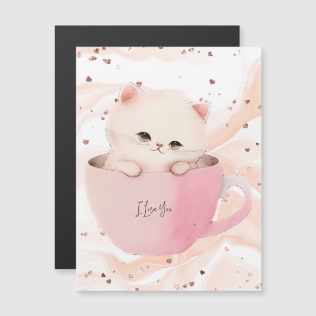 Cute chat rose blanc dans une tasse de thé (Devant / Derrière)