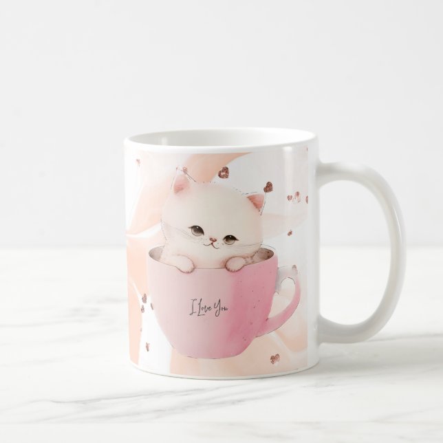 Cute chat rose blanc dans une tasse de thé (Droite)