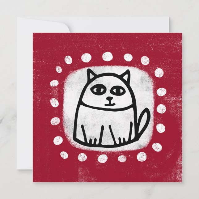 Cute Chat Sur Carte De Voeux Rouge (Devant)