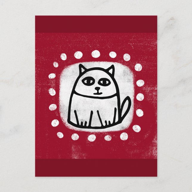 Cute Chat Sur Carte Postale Rouge (Devant)