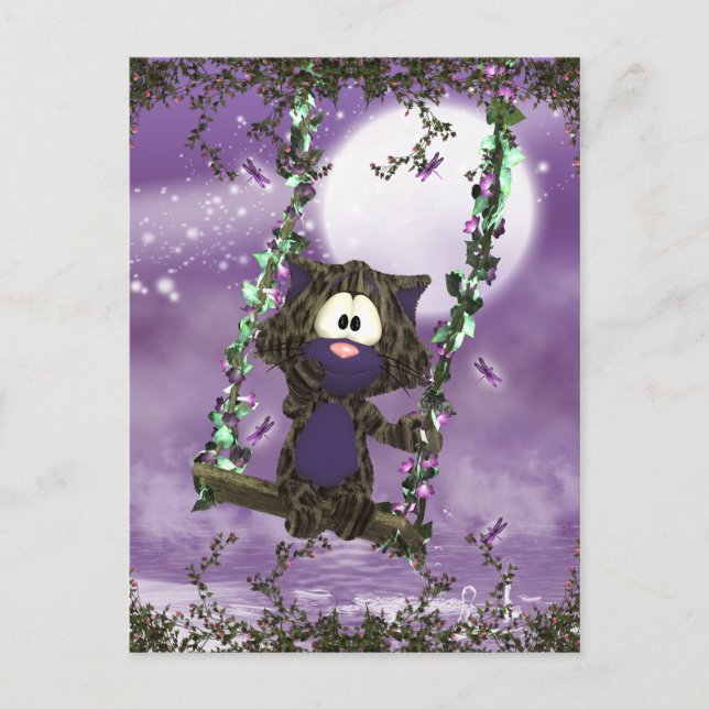 Cute Chat Sur Carte Postale Swing - Jolie Carte Po (Devant)